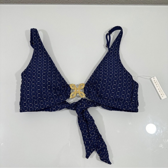 NEW $98 TRINA TURK ] 6 ] Adeline Metallic Print Bikini Top in Blue & Gold‎ - Picture 3 of 10